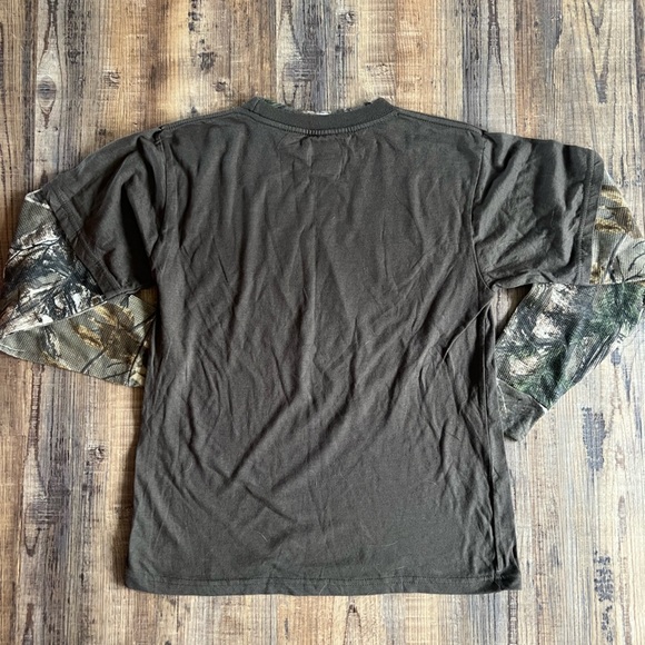 Brown and Green Long Sleeve Camouflage Tee with Graphic Design - Picture 3 of 3